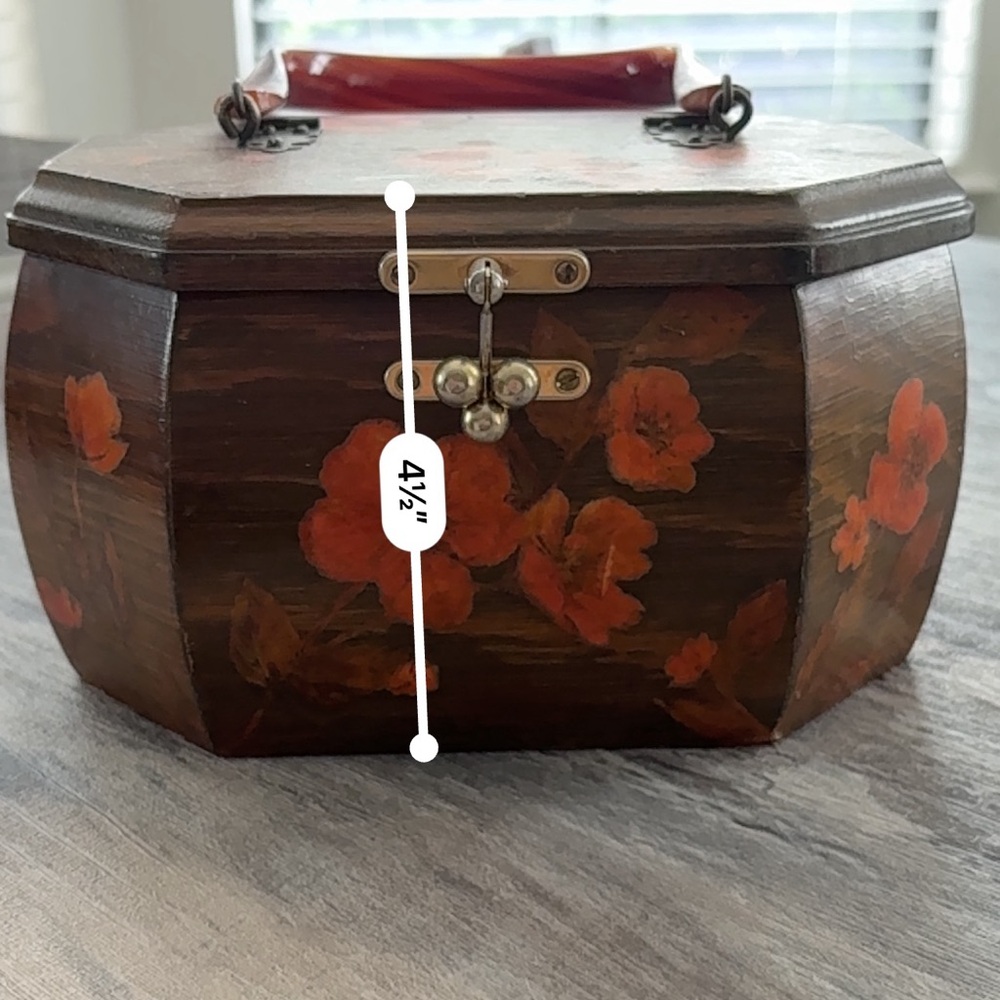 Floral Wooden Box with Red Accents